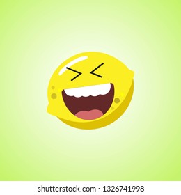 Roar with laughter symbol of the lemon. Cute icon of the lemon isolated on green background. LOL symbol. Vector illustration EPS 10.