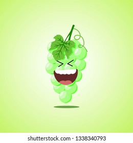 Roar with laughter symbol of the white grapes. Cute icon of the white grapes isolated on green background. LOL symbol. Vector illustration EPS 10.