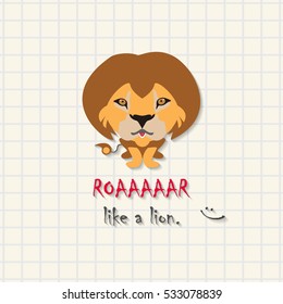 Roar like a lion - cute lion scene on mathematical square paper