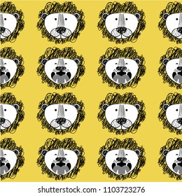 Roar Lion and cute lion pattern - funny vector character drawing seamless pattern. Lettering poster or t-shirt textile graphic design. / Cute lion character illustration. wallpaper, wrapping paper.