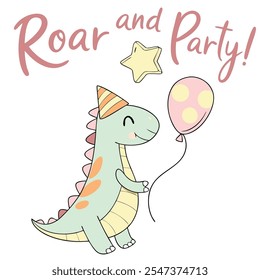 Roar and Party: A Cute Dinosaur Celebration Vector Design