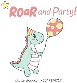 Roar and Party: Cute Dinosaur Celebration Vector Design