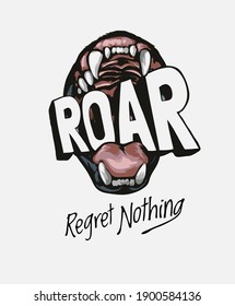 roar slogan in wild animal mouth graphic illustration