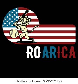 Roarica Baseball Leopard American Flag Camiseta divertida