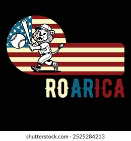 Roarica Baseball Lion American Flag Camiseta divertida