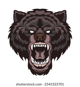 Roaring angry bear head mascot.	