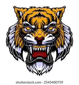 Roaring angry tiger head mascot.	