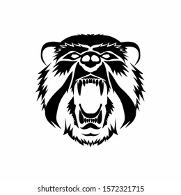 Roaring Bear Head Black Silhouette