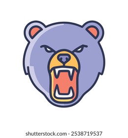 Roaring bear head icon. Aggressive grizzly bear illustration. Symbolizes power, strength, and wildness.