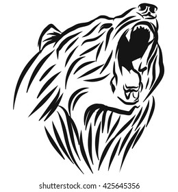 A roaring Bear head logo. This is vector illustration ideal for a mascot and tattoo or T-shirt graphic.