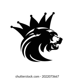 roaring bear head and royal crown - king animal black and white vector portrait design