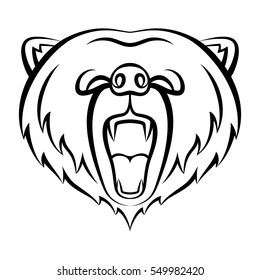 Roaring bear icon isolated on a white background. Bear logo template, tattoo design, t-shirt print. Wild animal contour logo.