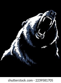 roaring bear illustration on black background