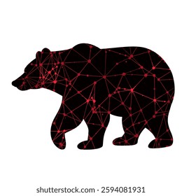 Roaring Bear with Red Network Pattern – Hand-Drawn Vector Illustration