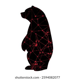 Roaring Bear with Red Network Pattern – Hand-Drawn Vector Illustration