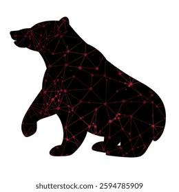 Roaring Bear with Red Network Pattern – Hand-Drawn Vector Illustration