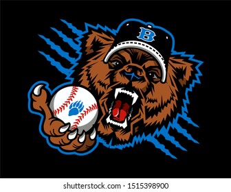 roaring bears baseball team mascot holding ball for school, college or league