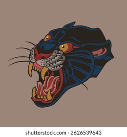 Roaring Big  Black Panther Heads for Tattoo Art