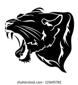 roaring big cat vector illustration - black over white