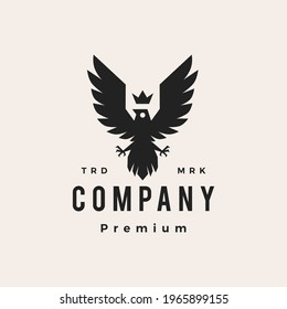 roaring bird king crown hipster vintage logo vector icon illustration