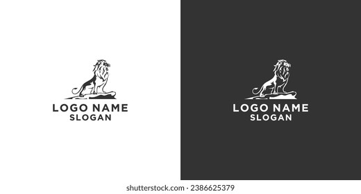 roaring black and white lion vector logo