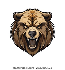 Roaring Brown bear mascot logo, Esport gaming team mascot logo, Angry Bear face logo, Animal mascot isolated on white background