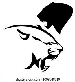 roaring cougar vector design - black and white side view panther head