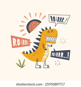 Roaring cute dinosaur vector illustration for wrapping paper, print, wall art, poster, t-shirt, apparel and others 