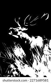 Roaring deer in the forest during the rut.