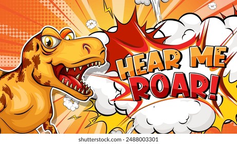 A roaring dinosaur in a comic style