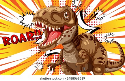 A roaring dinosaur in a comic style illustration