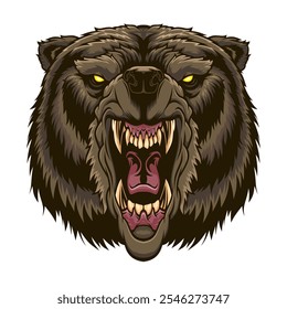 Roaring evil bear head mascot.	