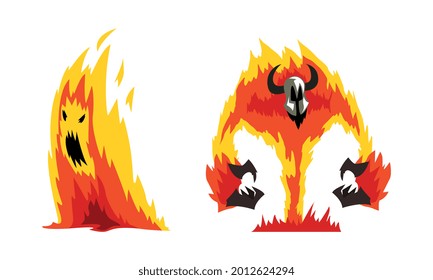 Roaring Fire with Horns as Fantastic Elemental Creature Vector Set