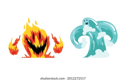 Roaring Fire and Water as Fantastic Elemental Creature Vector Set