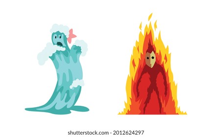 Roaring Fire and Water as Fantastic Elemental Creature Vector Set