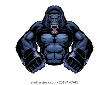 Roaring Gorilla with MMA Glove Hand Drawn Illustration