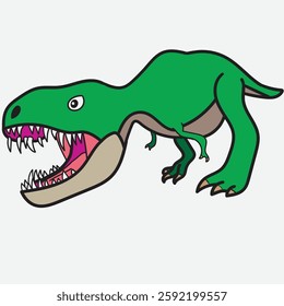 Roaring Green T-Rex with white Background