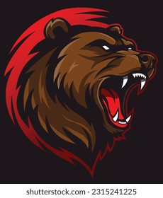 Roaring Grizzly Bear Head Sports Logo Mascot for T-shirts, Stickers, Banners, Mugs, Sublimation, Art  separate from background layer, editable, scalable vector eps file.