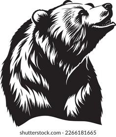 Roaring Grizzly Bear Logo Monochrome Design Style
