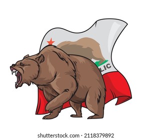 roaring grizzly bear on the background of the California flag