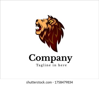 roaring head lion brown logo design illustration