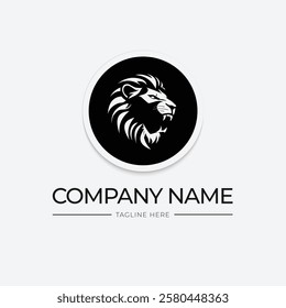  Roaring head lion logo template design with circles and black and white colors