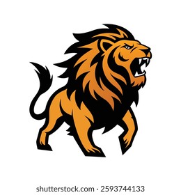 Roaring lion in a bold vector style with white background