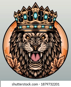 Roaring lion with crown. Premium vector