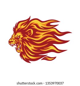 Roaring Lion Flaming Fire Logo Vector Illustration