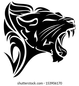 roaring lion head black and white vector tribal design