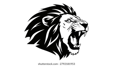 Roaring lion head in black and white
