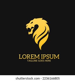 roaring lion head logo template with golden color