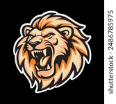 Roaring lion head logo.vector illustration on black background