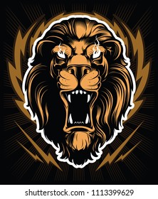 Roaring lion head mascot, colored version. Great for sports logos and team mascots. 